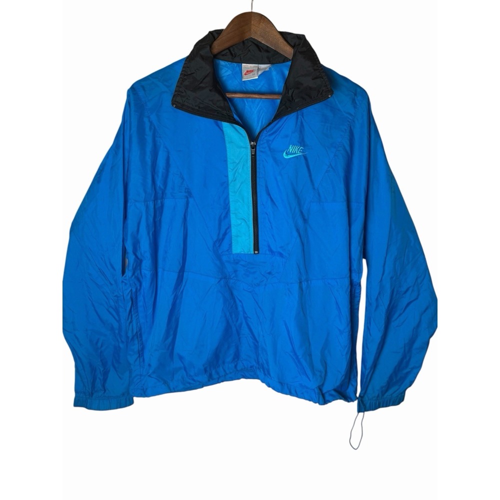 Vintage Nike Jacket Mens Large Blue Vented Quarter Zip Track Windbreaker 90s